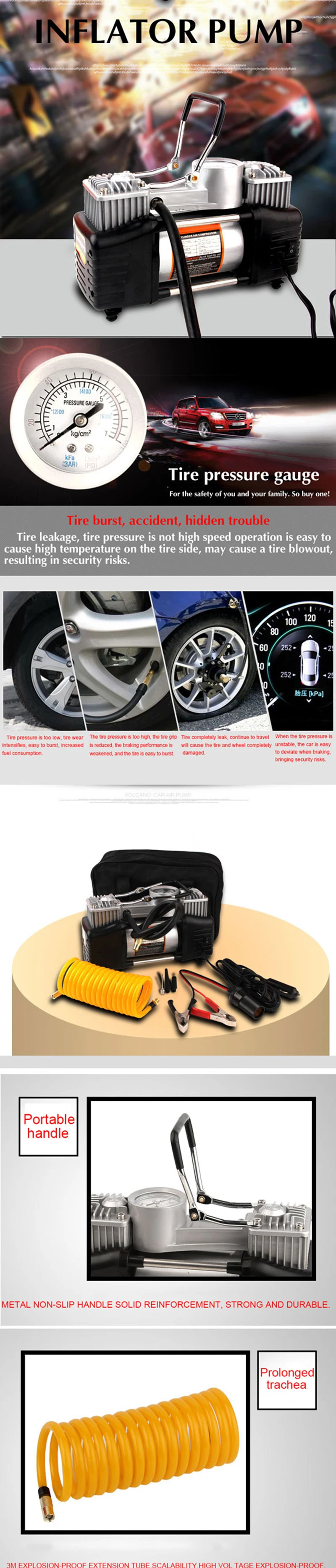 Предустановленное давление 12 в воздушный компрессор для автомобильных шин, двухцилиндровый металлический насос для шин, воздушный насос и ремонтный комплект