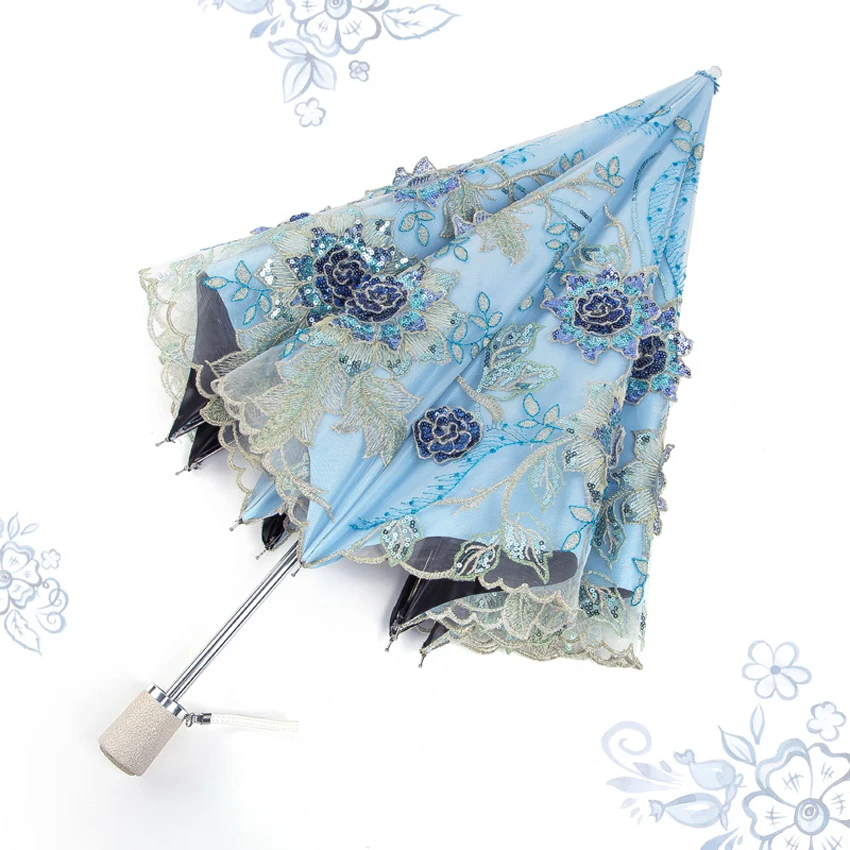 

Top-grade Mini Umbrella Rain Women Princess Dome/Birdcage Sun/Rain Dual-Folding Embroidery Umbrella Lace Wedding umbrella
