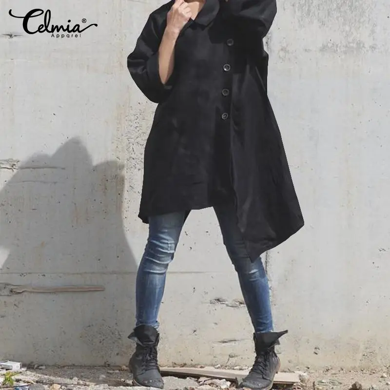 Najtaniej 2019 Celmia kobiety Retro bluzka moda asymetryczne bluzki dama z długim rękawem przyciski dorywczo luźna długa koszula Plus rozmiar Blusas Mujer