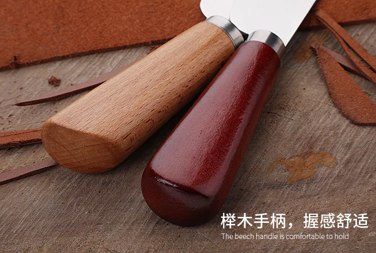 Coltello Da Taglio Per Pelle In Acciaio Inox - Utensile Fai Da Te Con Manico In Legno Per Lavorazione Cuoio - Foto 2