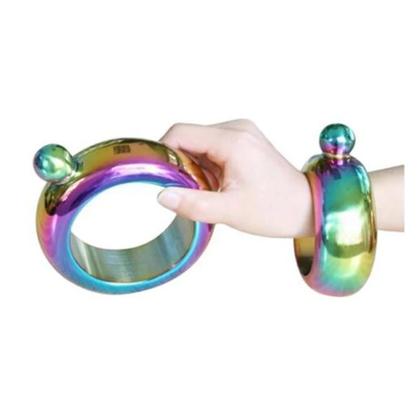 Fashion Stainless Steel Portable 3.5oz Hip Flask Holder Alcohol Drink Bangle Bracelet