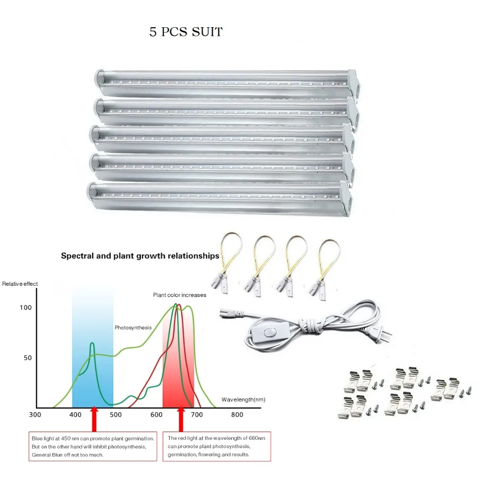 5 Вт, 10 Вт, 15 Вт, 20 Вт, 25 Вт Светодиодный светильник для выращивания 110 В, 220 В, T5, трубчатый светодиодный фито-светильник, полный спектр, светодиодный светильник для выращивания гидропонных растений, штепсельная вилка европейского и американского стандарта