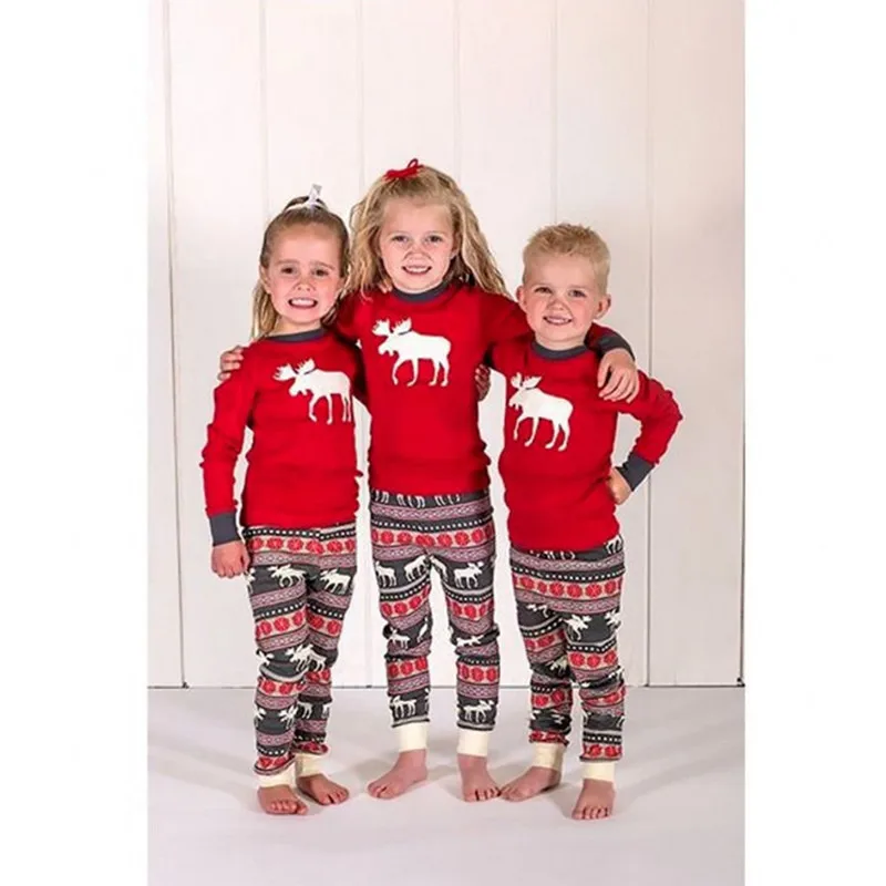 Семейный Рождественский пижамный комплект для женщин, детей, девочек и мальчиков; новогодние Семейные комплекты; теплая одежда для сна; Детские пижамные комплекты из 2 предметов