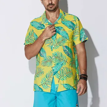 

L-4XL Men's Baggy Beach Hawaiian Print Short Sleeve Button Retro Shirts Tops Blouse Men Clothing Soft Comfortable Men's Shirt