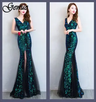 

V Neck Sequined Evening Party Dress Maxi Dresses Floor Length Elegant Champagne Gold Sequin Dress Gown