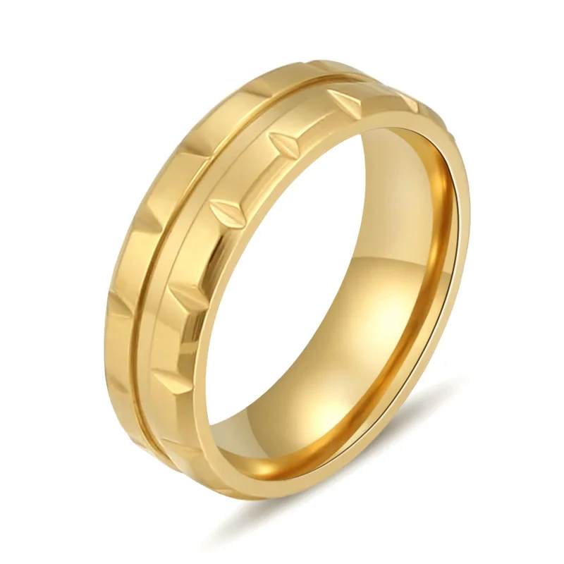 Gold Color Stainless Steel Engagement Wedding Ring For Women And Men Trendy Bands Party Round 6MM Fashion Jewelry Gift (A1058)