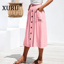 XURU Summer New Women's Pocket Skirt Button Loose Skirt Solid Color Wash Cotton Skirt XURU Summer New Women's Pocket Skirt Button Loose Skirt Solid Color Wash Cotton Skirt