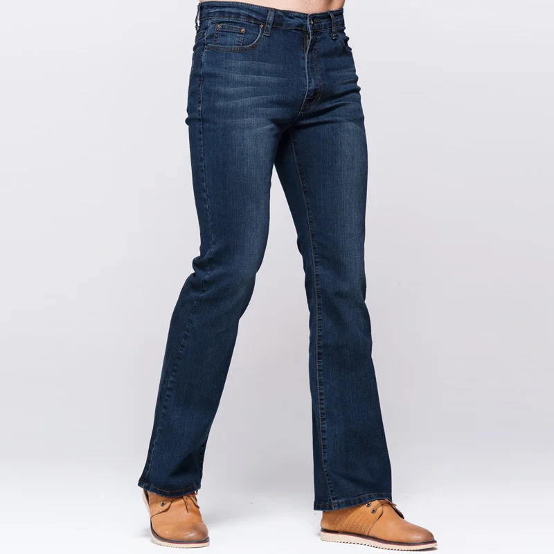 LGRG Mens Slim Boot Cut Jeans Classic Stretch Denim Slightly Flare Deep Blue Jeans Fashion Stretch Trousers 3