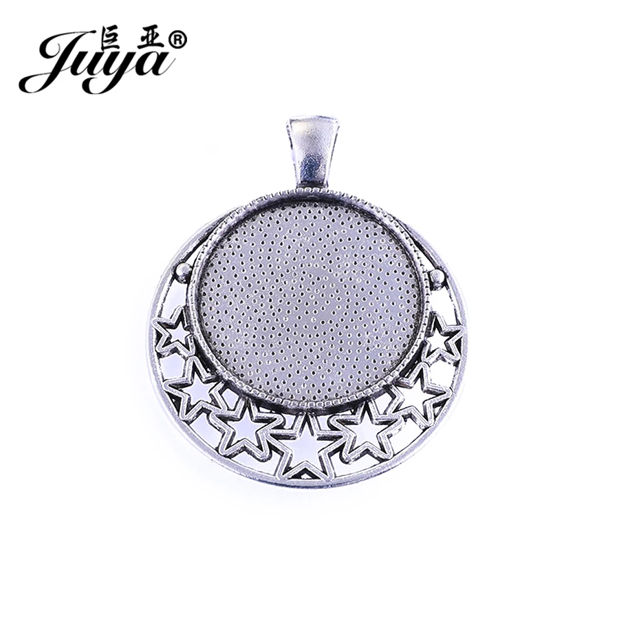 

JUYA Hollow Star Round Jewelry Setting Suppliers 4pcs/lot Fit 25mm Cameo DIY Necklace Pendants Base Cabochon Settings AD0140