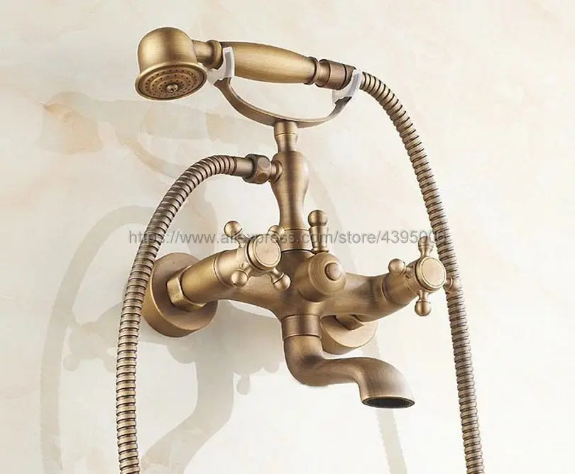 

Free shipping Bathroom Bath Tub Faucet Hand Held Antique Brass Shower Head Kit Shower Faucet Sets Btf151