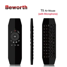 T5 Mic 2.4G Wireless Fly Air Mouse with Microphone Voice Universal Remote Control Keyboard IR Learning For Android TV Box PC  T3