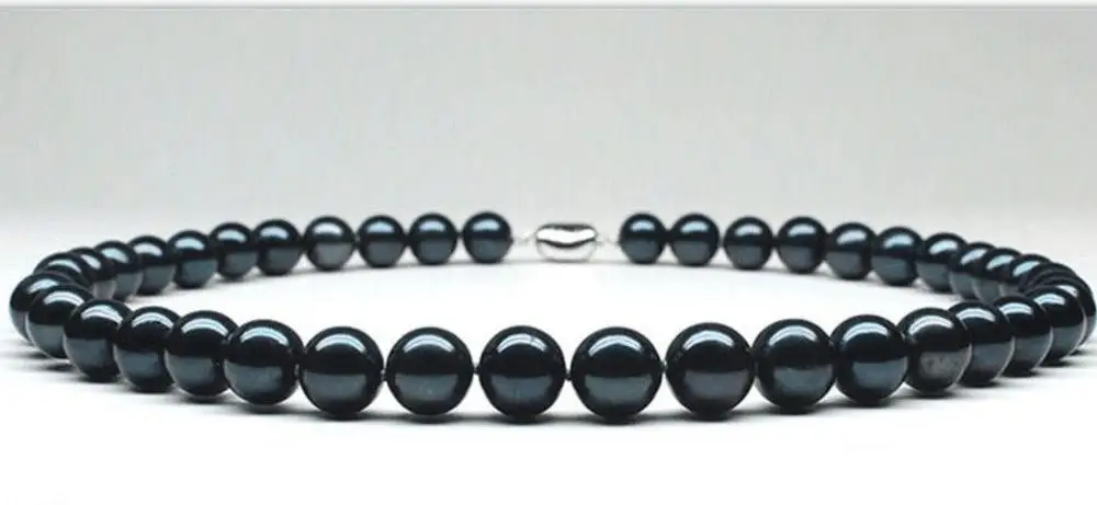 

stunning 10-11mm tahitian round black blue pearl necklace 18inch