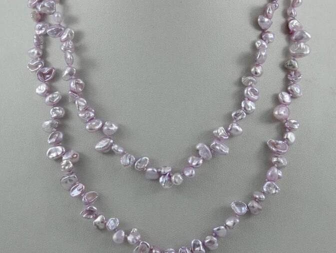 

11.21 Pale pinkish purple long keshi reborn pearl necklace 35" 7x9mm"Handmade"No Metal AAA