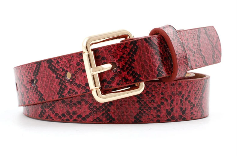 Wholesale Snake Print Leather Belts For Women High Quality Vintage Female Dress Belt Gold Square Pin Buckle Jeans Waistband 834