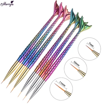 

Monja 3Pcs 7/10/11mm Nail Art Mermaid French Lines Stripes Flower Painting Drawing Liner Brush Pen Manicure Tool
