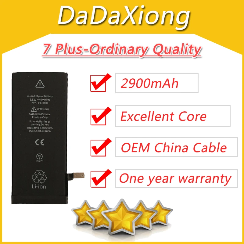 

10pcs/lot Real Capacity China Protection board 2900mAh Battery for iPhone 7 Plus zero cycle replacement repair parts 7Plus-A