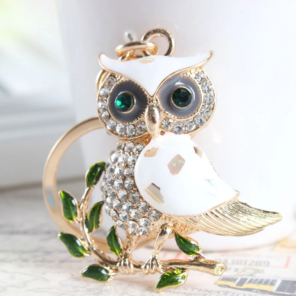 Cute Owl Branch White Crystal Charm Purse Handbag Car Key Keyring Keychain Party Wedding Birthday Gift Cute Owl Branch White Crystal Charm Purse Handbag Car Key Keyring Keychain Party Wedding Birthday Gift