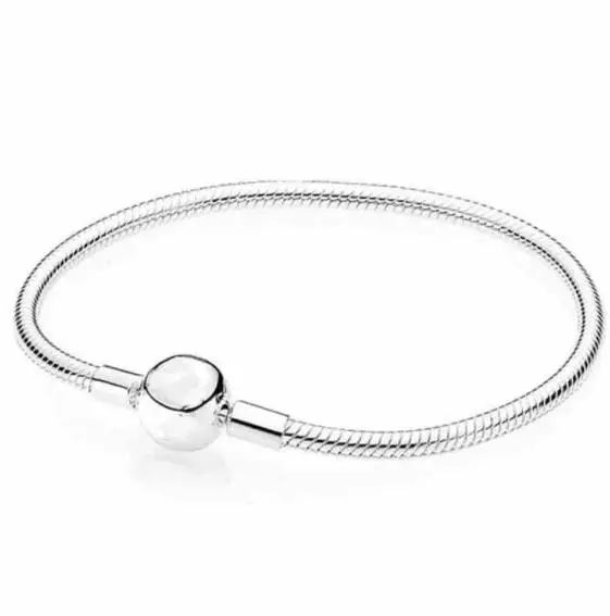 

Original 925 Sterling Silver Moments Smooth Ball Clasp Snake Chain Basic Pandora Bracelet Bangle Fit Bead Charm DIY Jewelry