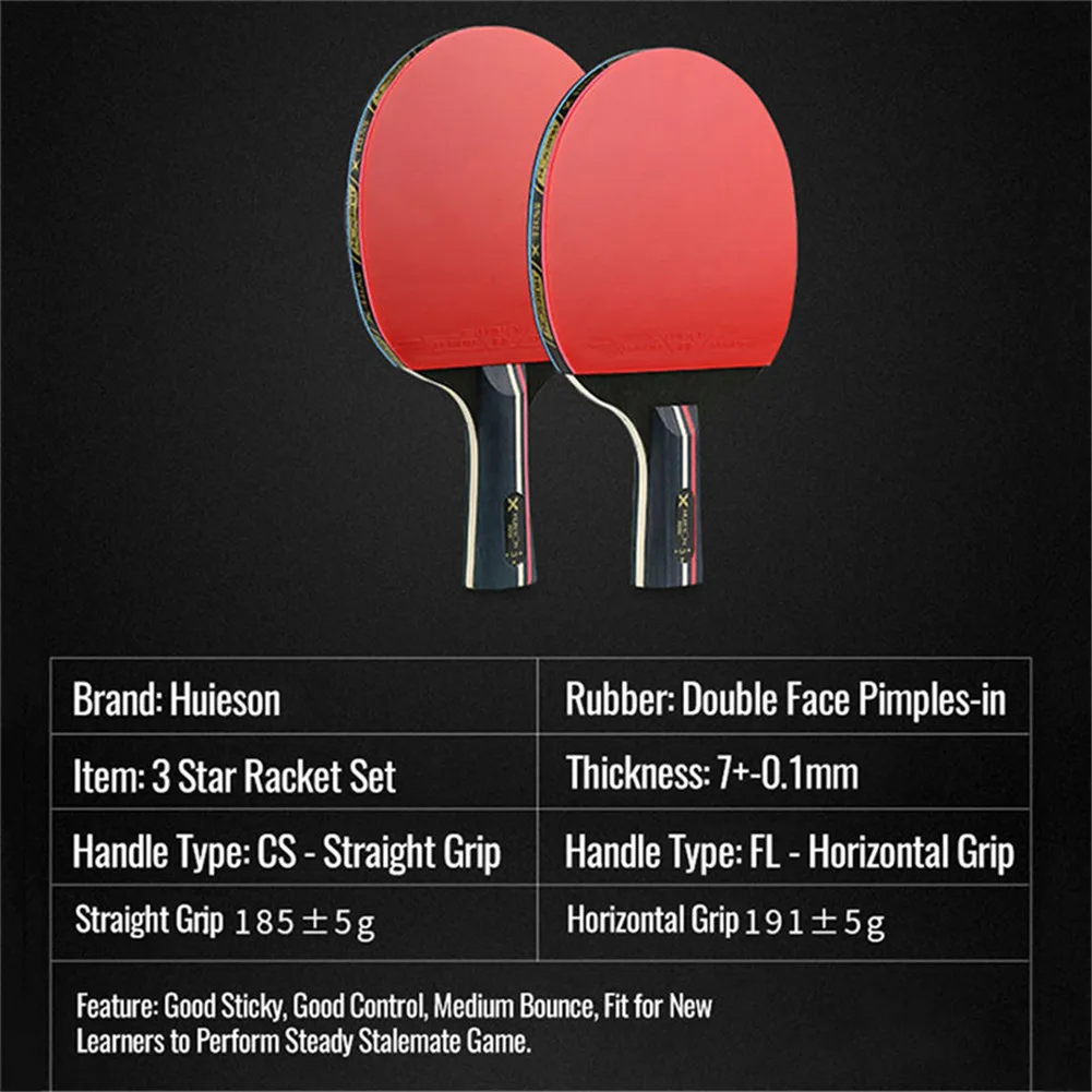 3 نجمة تنس الطاولة مضارب مجموعة بينغ بونغ مع حقيبة الخشب شفرة مزدوجة الوجه البثور في المطاط للأطفال المراهقين جديد المتعلمين