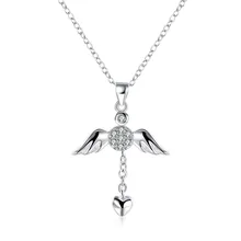 3.5 * 2.4cm srdce ve tvaru zirkon Silver Angel náhrdelník Rakouský křišťálový náhrdelník Ženy šperky 925 Sterling Silver náhrdelník řetězec