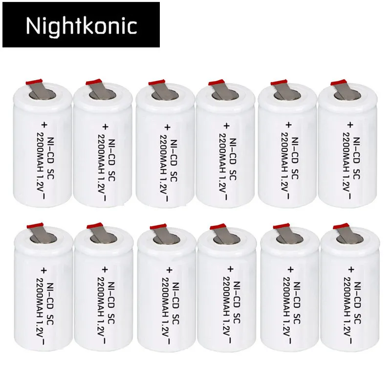 

Nightkonic 12 pcs/lot SC battery 2200mAh rechargeable subc battery replacement 1.2 v with tab for makita for dewalt for bosch