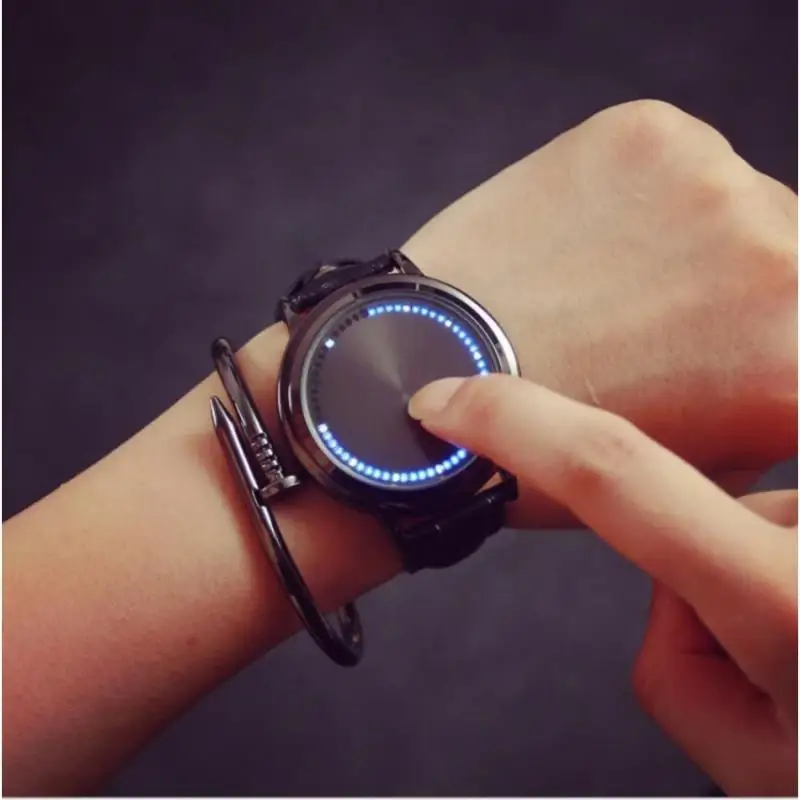 

Creative Personality Minimalist Touch Screen Waterproof LED Watch Leather Men Women Couple Watch Electronic Watch