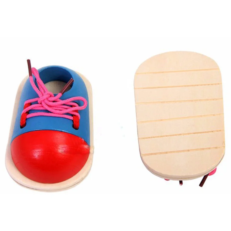  1 Pcs Kids Educational Toys Children Wooden Toys Toddler Lacing Shoes Early Education Teaching Aids - 33053072566