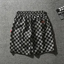 Черные и белые клетчатые сетчатые мужские шорты кэжуал с эластичной резинкой на талии, тонкие быстросохнущие шорты для тренировок, хип-хоп мешковатые мужские летние шорты