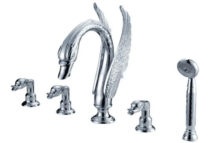 

DHL free shipping 5pcs chrome finish brass swan tub faucet widespread bathub and shower tap
