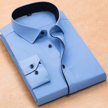 

Plus Size 8xl Fashion soft turn down collar black button long sleeved twill solid business men dress shirts no front pocket
