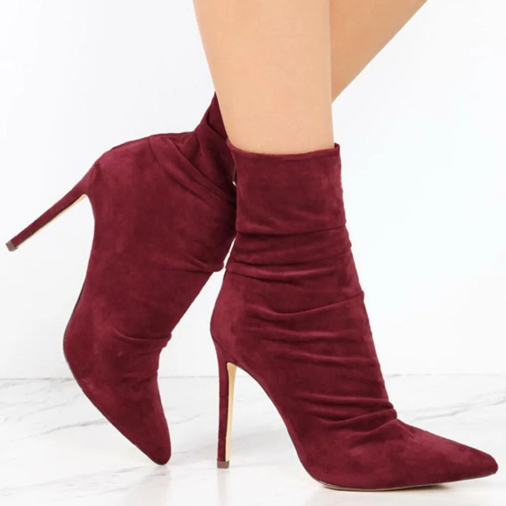 

2018 Spring Autumn Fashion Women Pointed High Heel Ankle Boots Ladies Solid Color Simple Suede Short Boots Europe Hot Sale