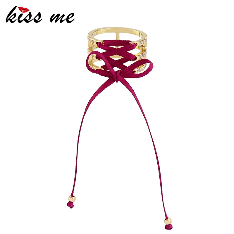

KISS ME Gold & Silver Color Cooper Ribbon Bowknot Crystal Rings Trendy Engagement Rings Women Jewelry