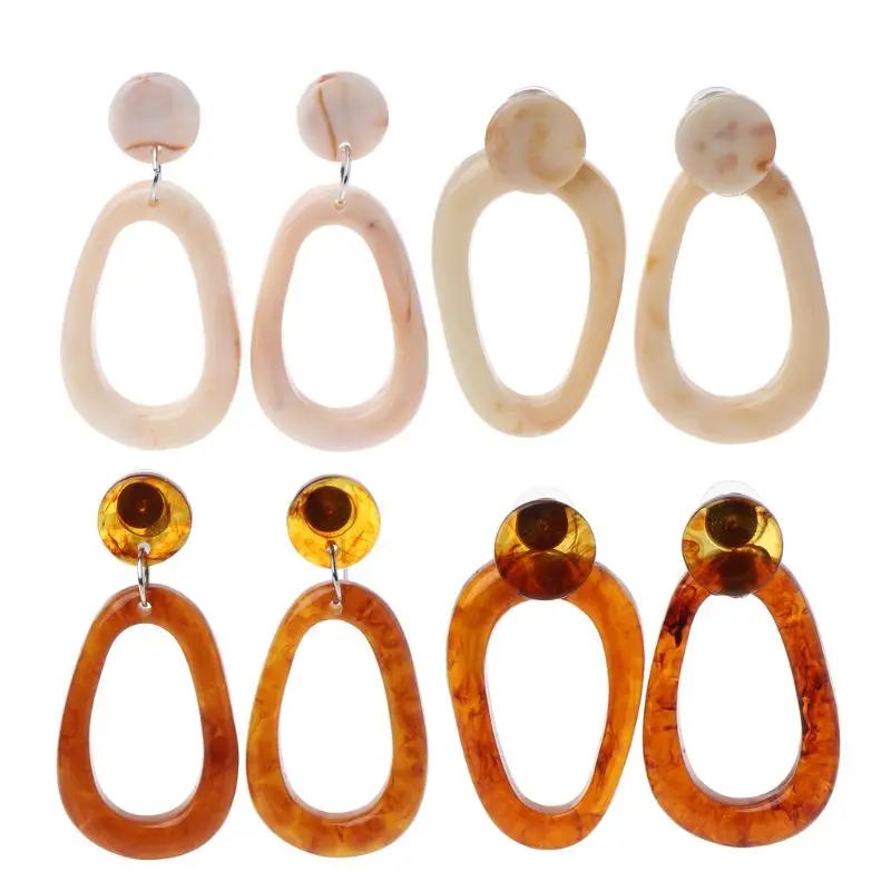 

Mottled Oval Shape Acrylic Resin Tortoiseshell Dangle Drop Earrings for Women W2952001