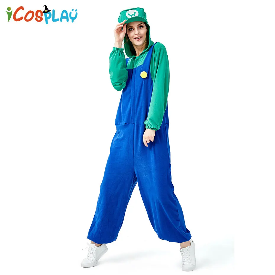

2019 new Mario Halloween Party Two-color optional Sewer workers' straps Green onesies Loose game dress party games ball