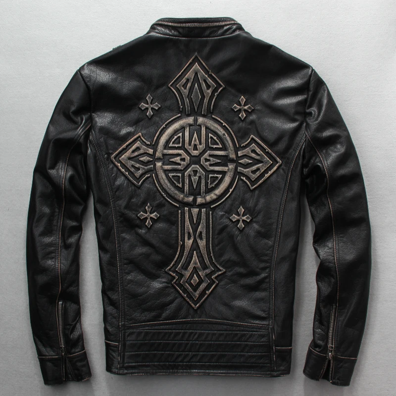 

Men's Brand Jackets Genuine Leather Motorcycle Rider Vintage Black Jacket Luxury Cowhide Spring Autumn Coat DHL Free Shipping