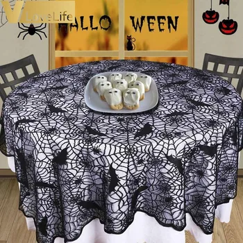 

1pc 178cm Halloween Black Spiderweb Tablecloth Round Table Decoration Party Decor Curtain Covers Banqunet Prop
