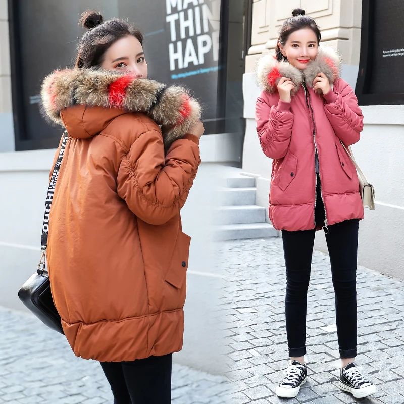 

Winter women parka coat 2018 Fashion thick warm fur collar hooded loose style jacket coat -15 degrees sintepon padded parkas