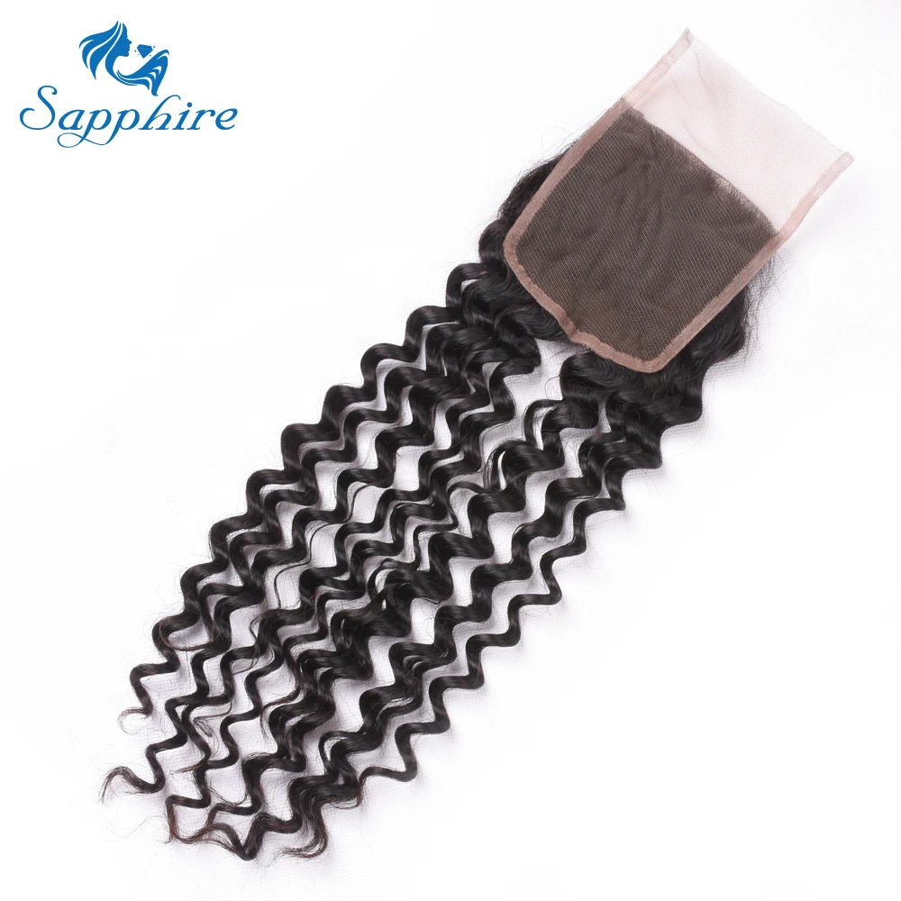 

Sapphire Deep Wave Curly Hair Malaysian 4*4 Lace Closure Free Part Natural Color 4*4 Swiss Lace Remy Hair Closure 8"-20" inches