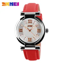SKMEI Uhr Frauen Mode Luxus Marke Uhren 3Bar Wasserdicht Einfache Lederband Frauen Quarz Armbanduhren reloj mujer 9075