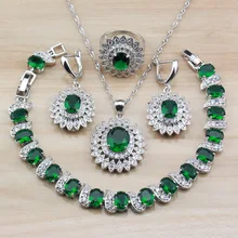 925 Серебряный комплекты больших украшений с натуральными камнями зеленый висячие серьги/ожерелье/браслет/кольцо для женщин подарочная коробка