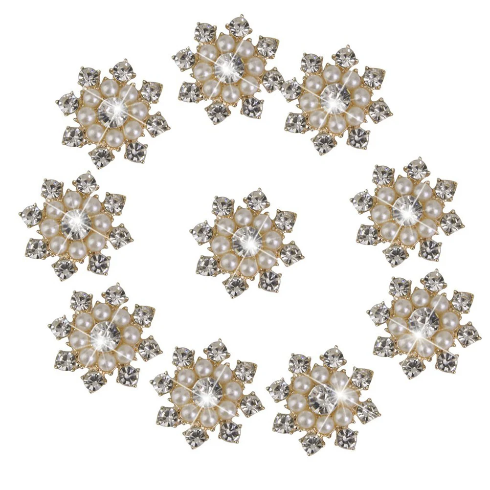 

10pcs Faux Pearl Flat Back Buttons Wedding Embellishments Crafts (Gold)