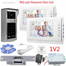 Video Intercom For The Apartment 2 Units 7″ Color Monitors Doorphones Rfid Keypad Waterproof Intercom Camera With Eletronic Lock