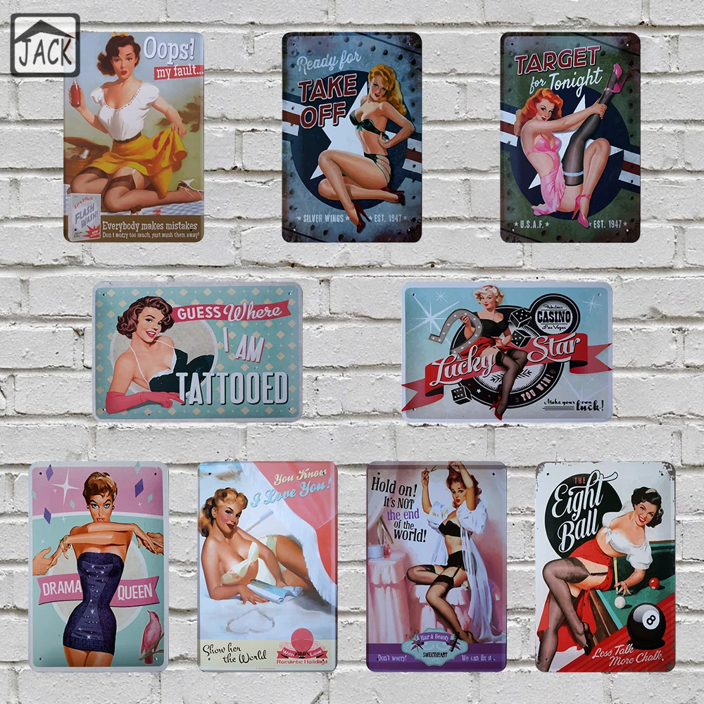 

Sexy Lady retro poster metal tin signs 20X30CM iron plate wall decor plaque club home lounge bar pub club metal wall picture