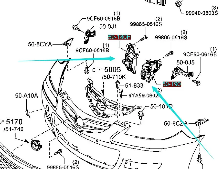 Детали кузова передний бампер средний кронштейн BFB8-50-2B1 BFB8-50-2A1 для Mazda 3 20006 2008 BK