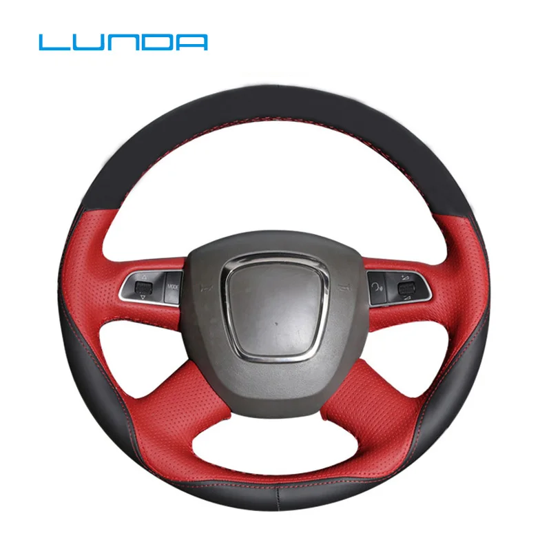 

Black red Leather Hand-stitched Car Steering Wheel Cover for Audi Q7 2012-2015 Q3 Q5 2013-2016 A4 2014 2015 A6 2014-2016