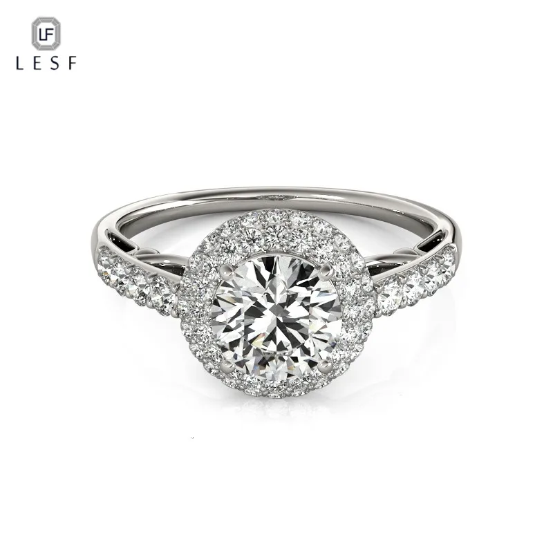 

LESF 925 Sterling Silver Luxury Trendy Ring Engagement Round Zircon Rings for Women Wedding elegant and graceful