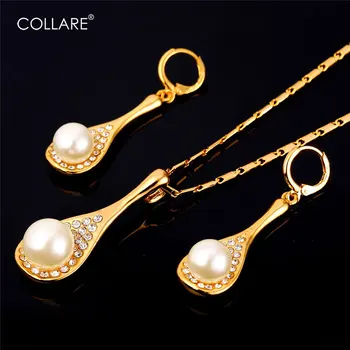 

Collare Jewelry Sets For Women Gold Color Austrian Rhinestone Pendant Necklace Earrings Sets Wholesale S538