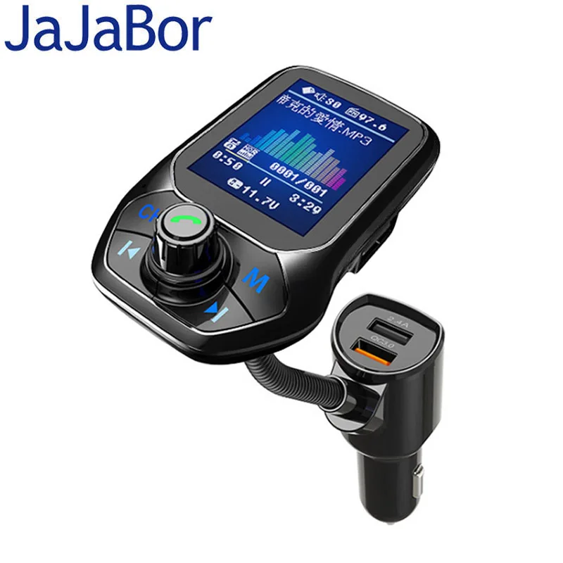 

JaJaBor Bluetooth Car Kit Hands Free FM Transmitter AUX Audio Receiver A2DP Music Car MP3 Player Dual USB Car Charger QC3.0