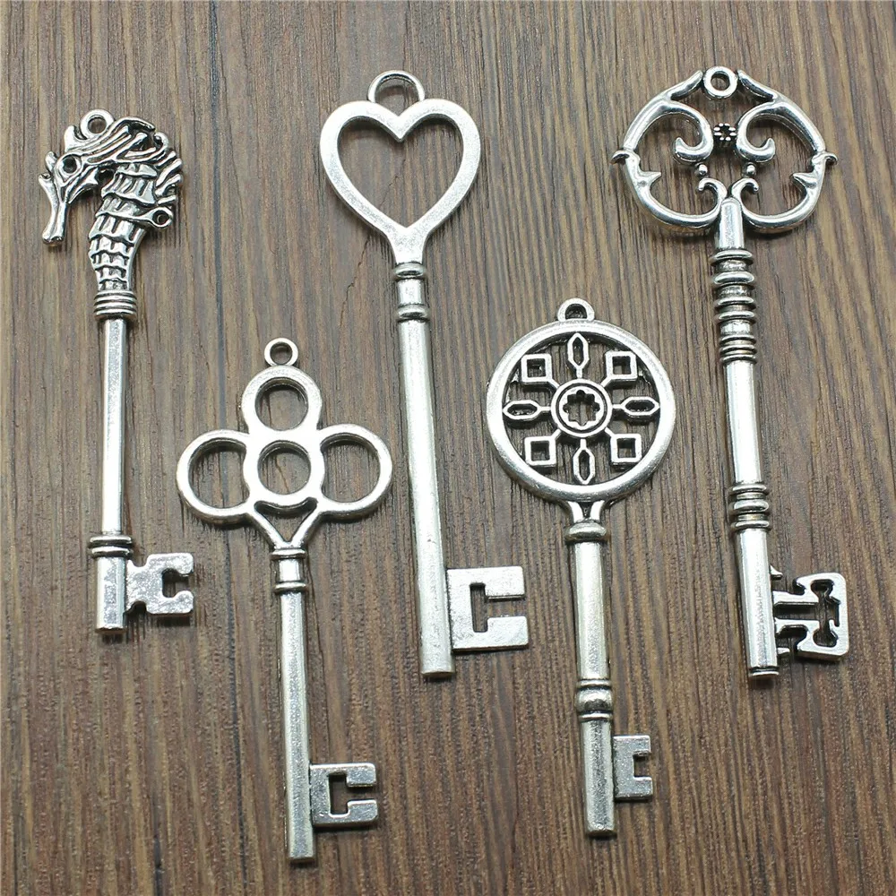 

3pcs/lot Charms Key Antique Silver Color Vintage Key Charms Pendant Jewelry Retro Key Charms For Jewelry Making