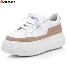 ASUMER/розовый серый fahsion весна-осень Новая женская обувь на плоской платформе повседневная обувь с круглым носком смешанные цвета женская обувь на плоской подошве из натуральной кожи